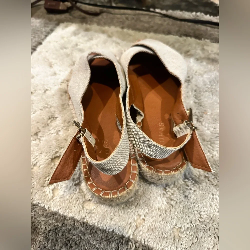 Alohas Platform Espadrille Sandals | Tan Criss-Cross Canvas | Size 39